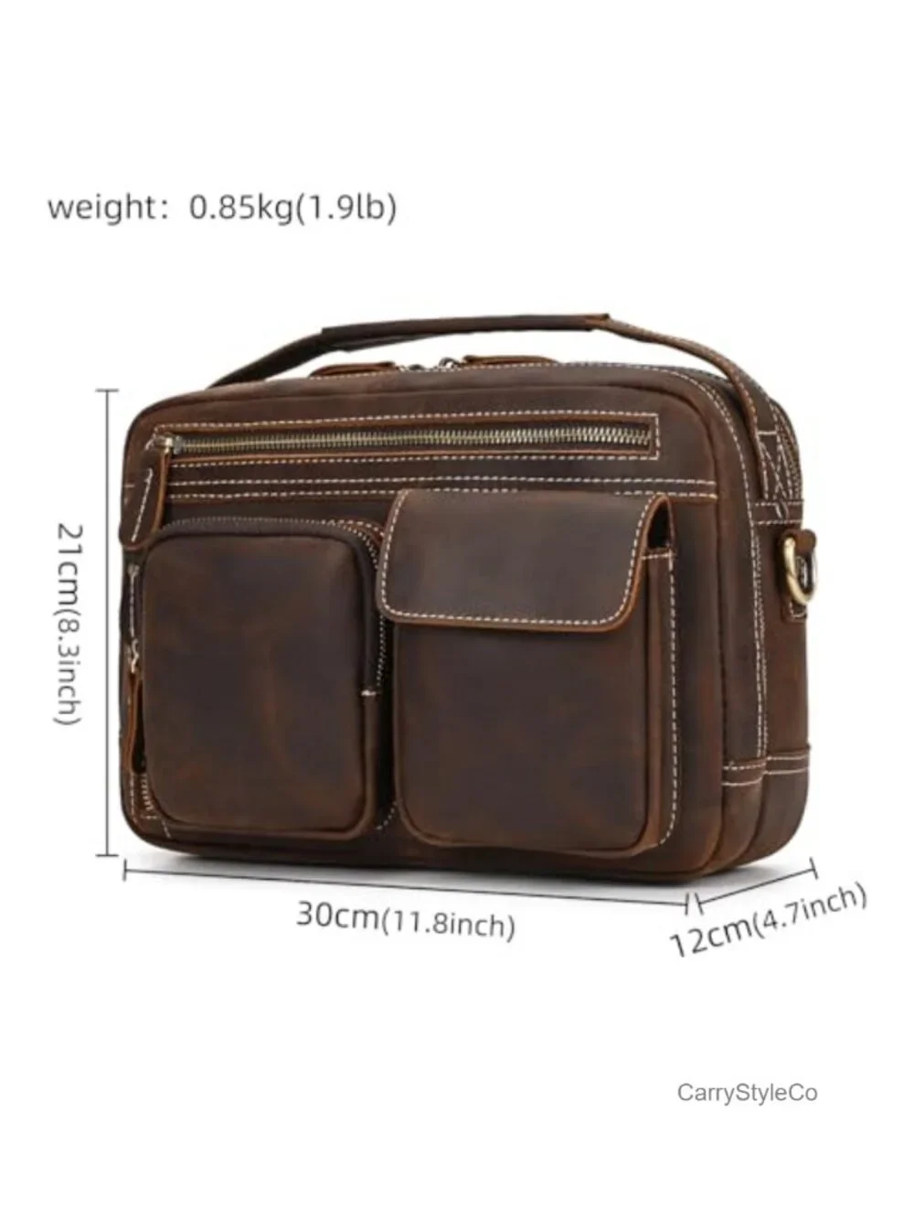 Full Grain Leather Messenger Bag for Men, Crossbody Travel Work Business